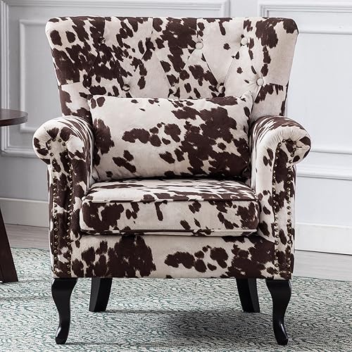 Miniatura 7 de Silla decorativa moderna de mediados de siglo, sillón tapizado, cómodo sofá individual de terciopelo con respaldo copetudo con otomana para