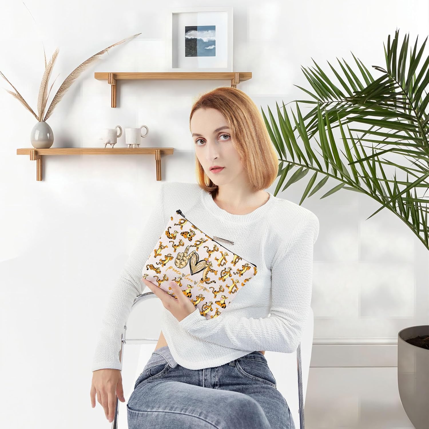 WZMPA Tiger Cosmetic Bag - Tiger Fans Gifts - Peace Love Makeup Zipper Pouch Bag - Merchandise (Peace Tiger 2-Full) - Image 5