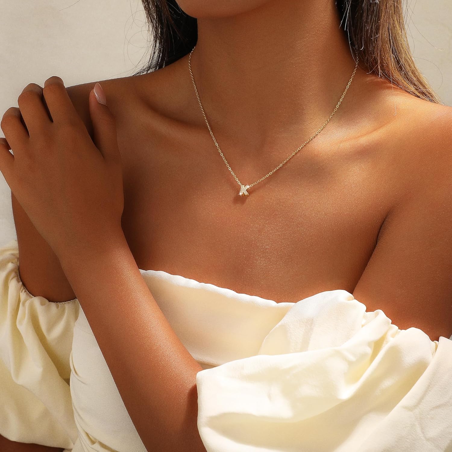 Gold Initial Necklaces for Women Dainty Small Cubic Zirconia Letter Necklace Tiny Initial Pendant Monogram Choker Name Necklace Personalized Gift Trendy Jewelry - Image 3