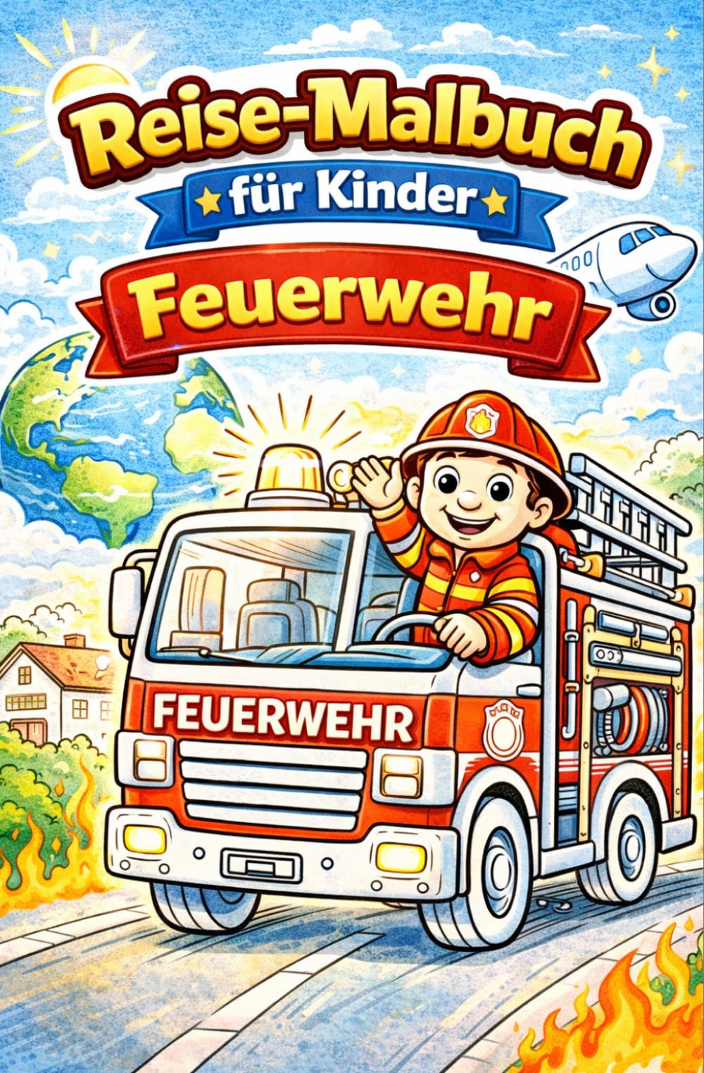 Reise-Malbuch für Kinder: Feuerwehr – Für unterwegs: 20 Ausmalbilder für Auto, Flugzeug & Urlaub | Handliches Format | Beschäftigung ohne Bildschirm