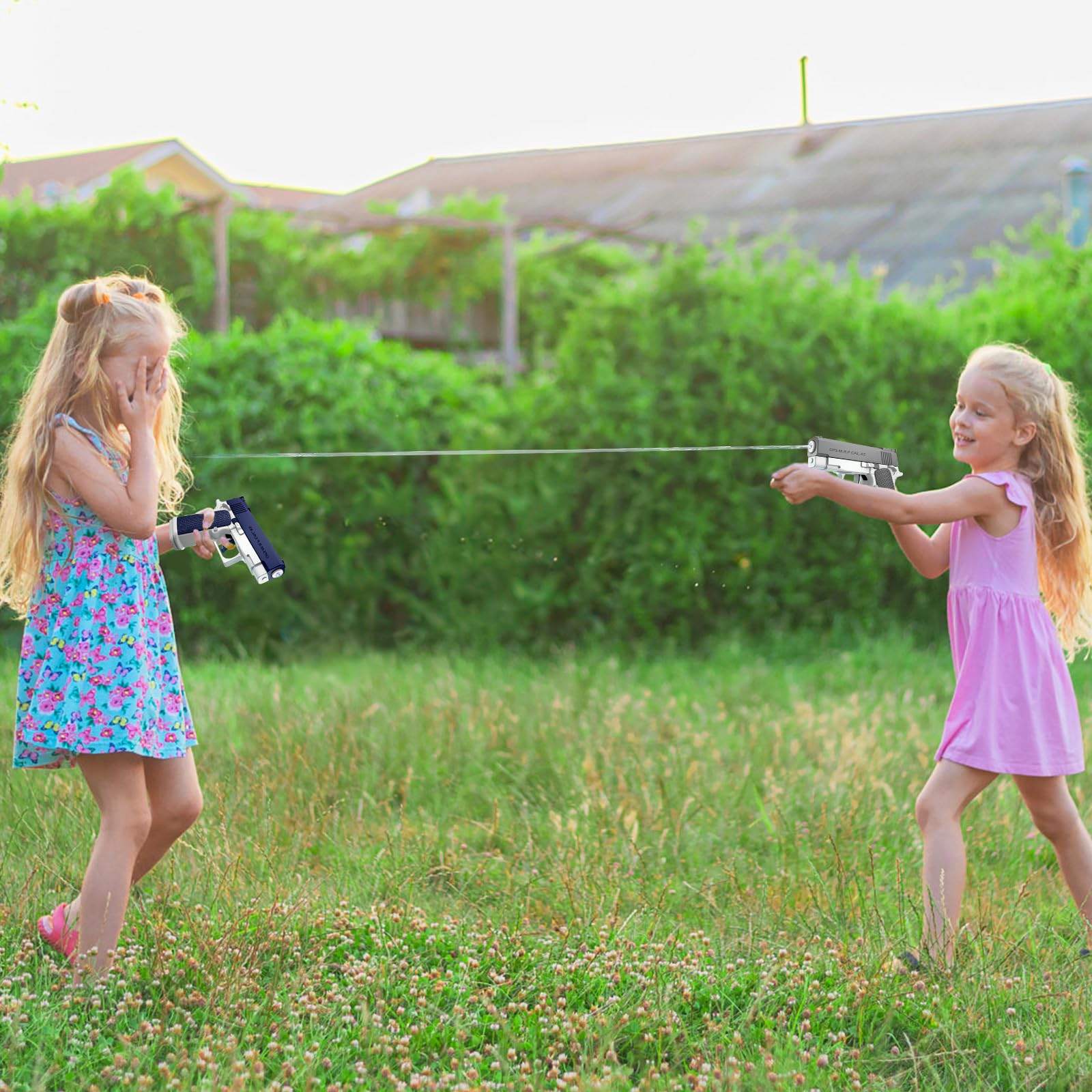 Pistola ad Acqua 2 Pezzi Pistole ad Acqua per Bambini Portata 10 Metri per Estivi Feste all'aperto, Piscina, Spiaggia, Giochi, Regali per Bambini (Blu+Grigio)