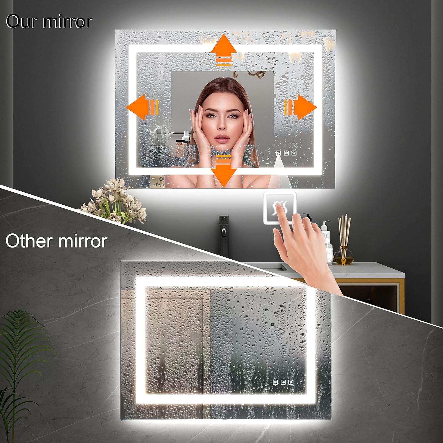WATERPAR 28x36 LED Bathroom Mirror Smart Dimmable and Anti-Fog Wall-Mounted Vanity Mirror Vertical/Horizontal