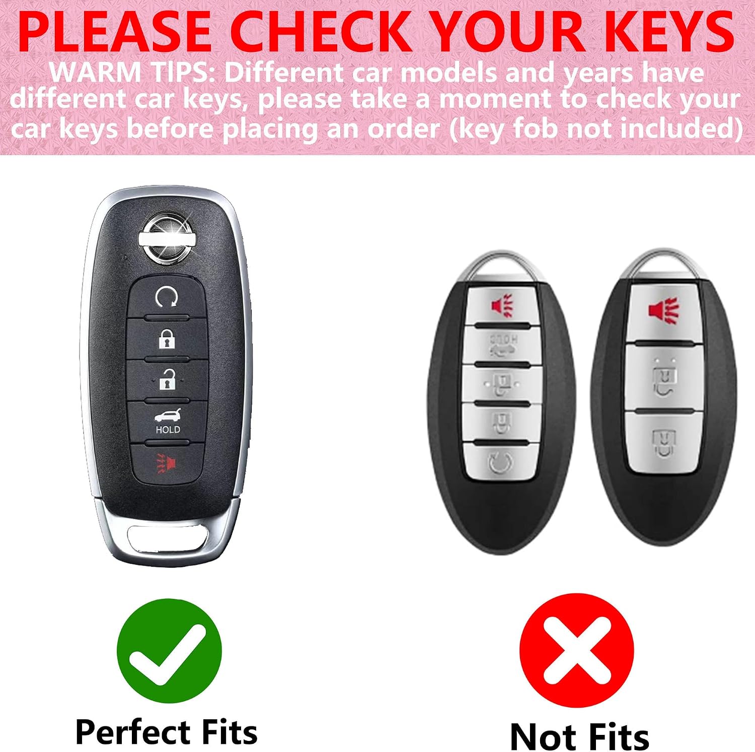 Compatible with Nissan Key Fob Cover with Heart Keychain, Car Key Shell for Women, Compatible with Nissan Rogue Pathfinder (2023 2024 2025) Sentra (2024 2025) Key Protector (5 Buttons-Silver)