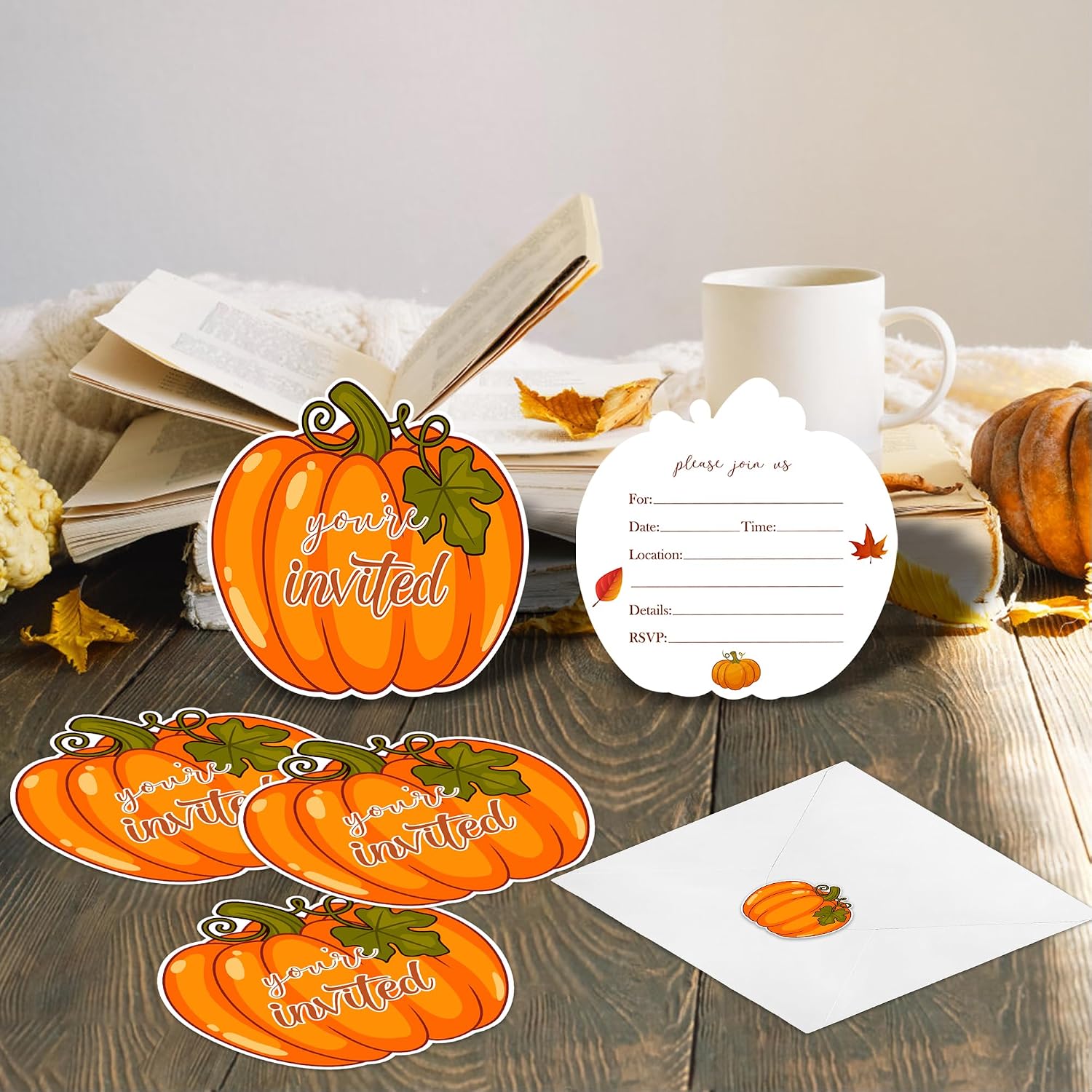 30 Pack Fall Thanksgiving Party Invitations Cards with Envelopes & Stickers, Fall Autumn Thanksgiving Maple Pumpkin Dinner Party Invite Cards for Wedding Birthday Baby Shower Party