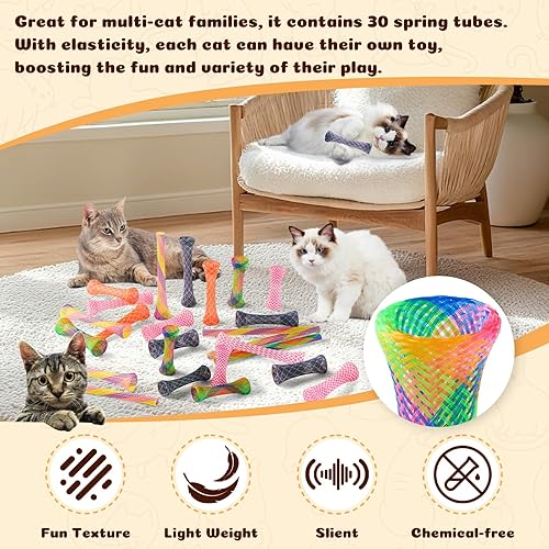 Miniatura 4 de Paquete de 30 juguetes de tubo de primavera coloridos para gatos o gatitos, juguetes interactivos de acción para mascotas