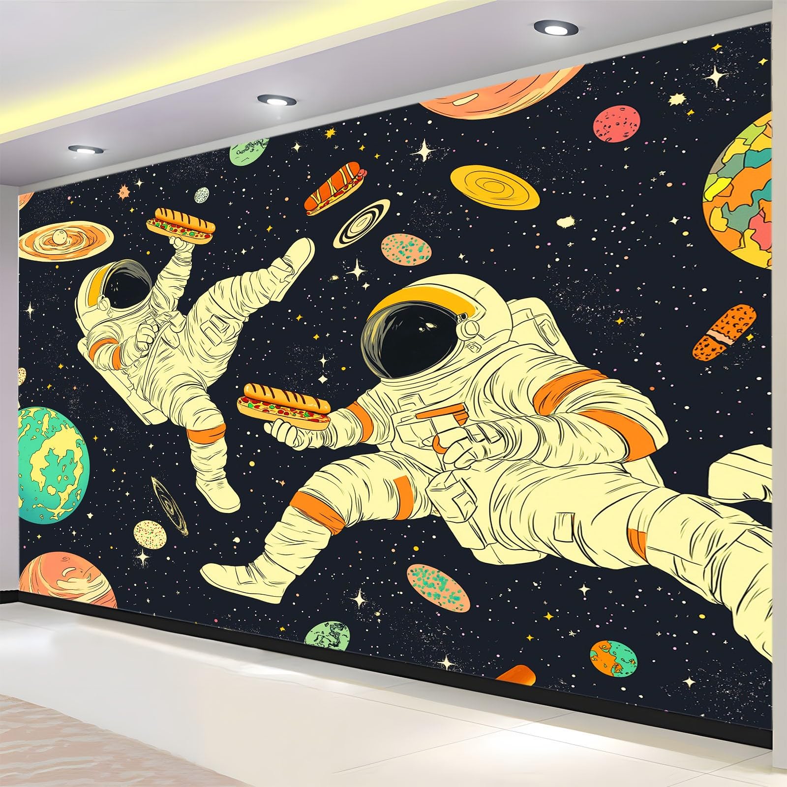 Générique Fantastyczna tapeta z kosmosu zwierzęta astronauci 3D panoramiczna tapeta 250 x 175 cm tapeta z włókniny, plakat ścienny do salonu, dekoracji pokoju dziecięcego, łatwy montaż, niebieski