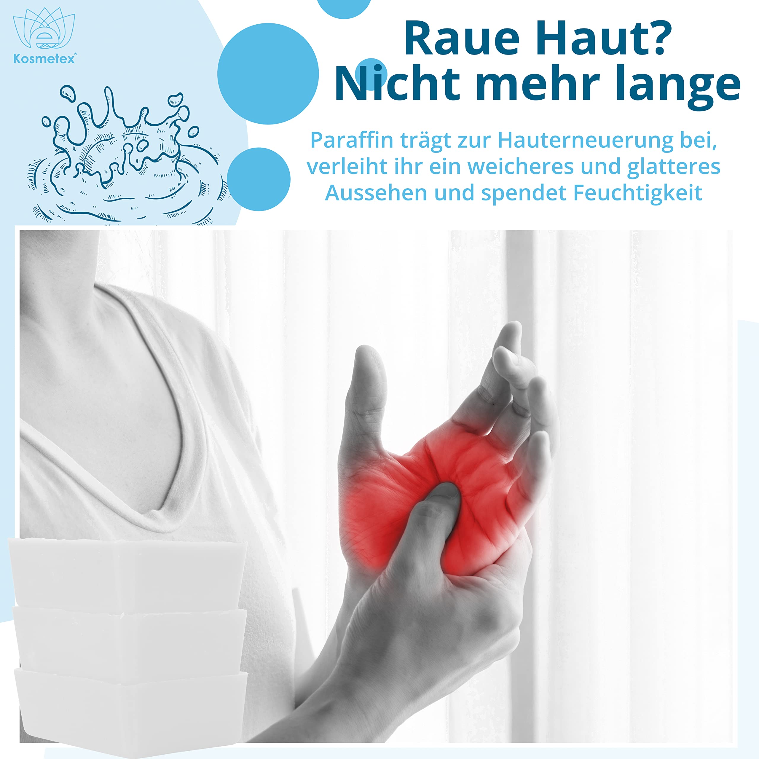 Kosmetex Paraffin-Bad Neutral – Wärmebad für Hände + Füße – Wohlbehagen für Gelenke – Geeignet für Ergotherapie und Physiotherapie – Parfümfrei – Wachsblock (10x 500ml)