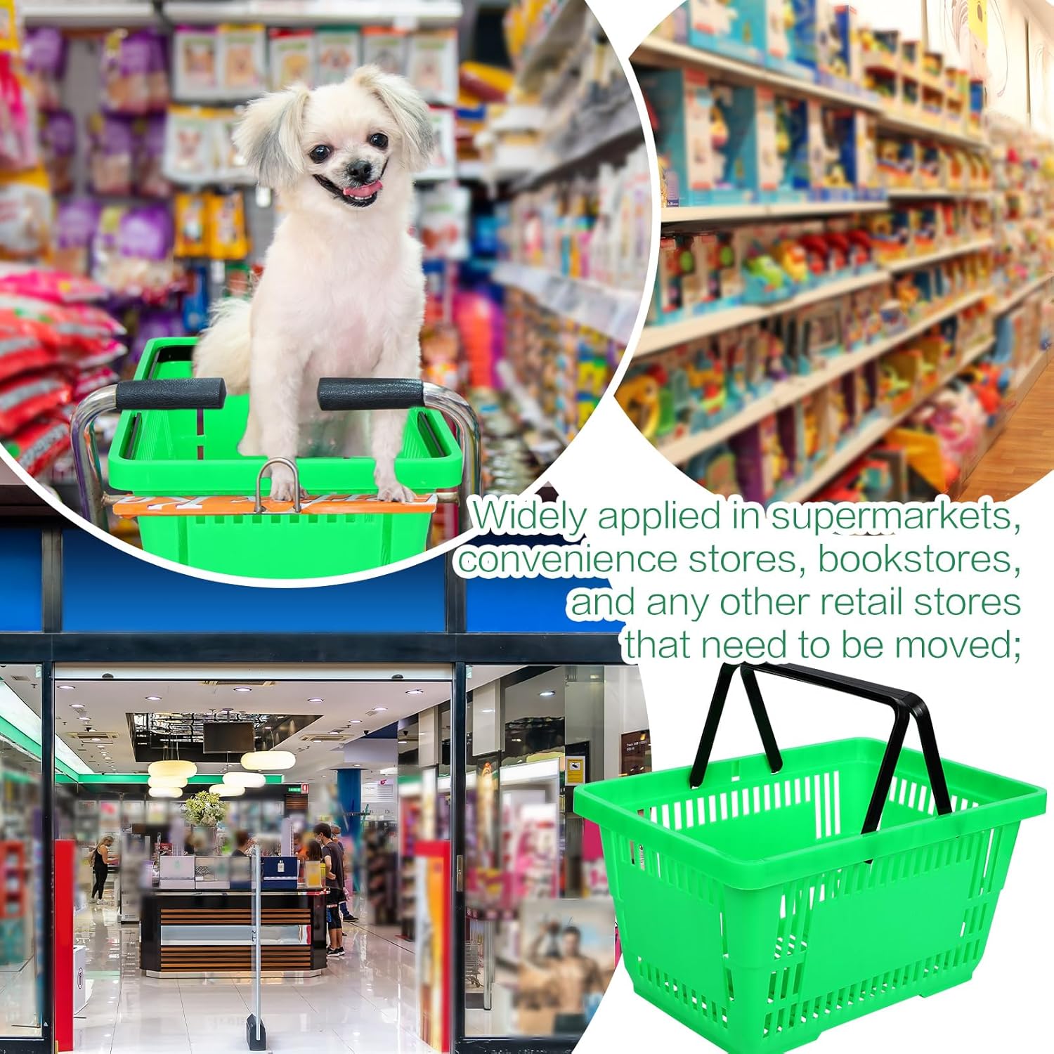 12 Pcs Shopping Baskets 20 L Plastic Store Retail Baskets with Handles 16.9 * 11.8 * 9.1 Inches for Market Grocery Supplies Thrift Convenience Storage(Green)