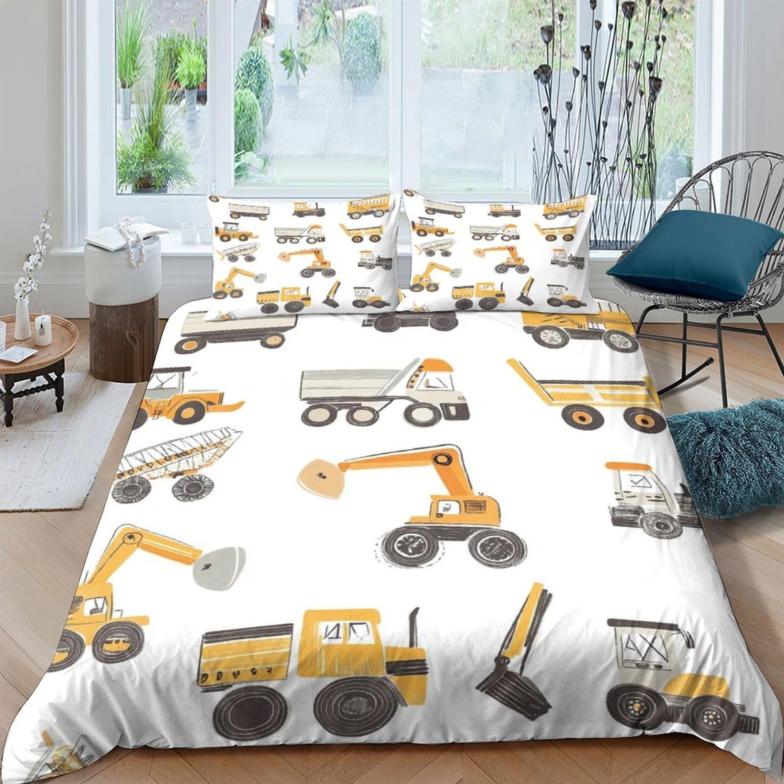 Ctjqhvkz Style-4 3D Printed Construction Vehicles Fitted Sheet Microfiber Soft Anti-Slip Bed Cover For Bedroom Dorm Mattress Decoration Single（135X200cm）