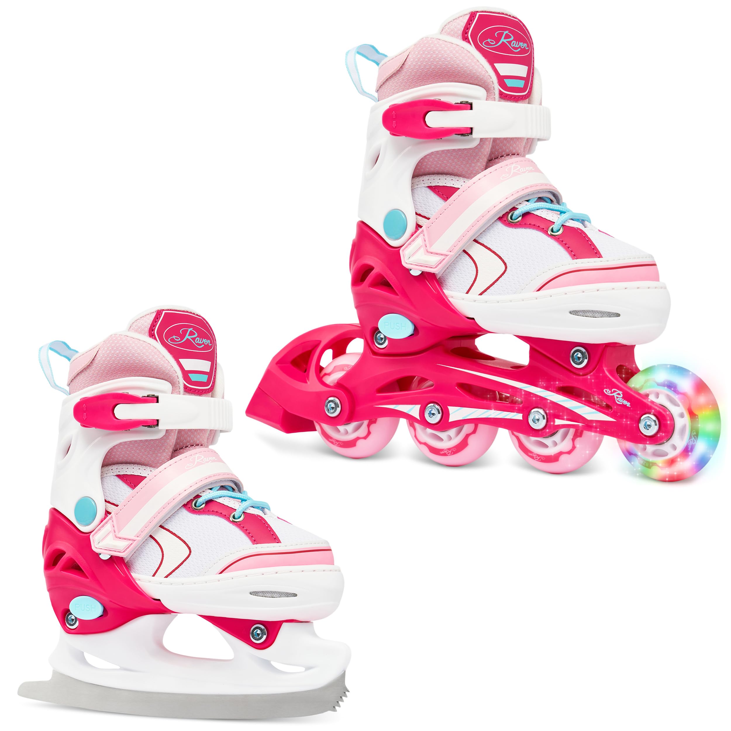 RAVEN 2in1 Schlittschuhe Inline Skates Inliner für Kinder Mädchen LED Leuchträder verstellbar