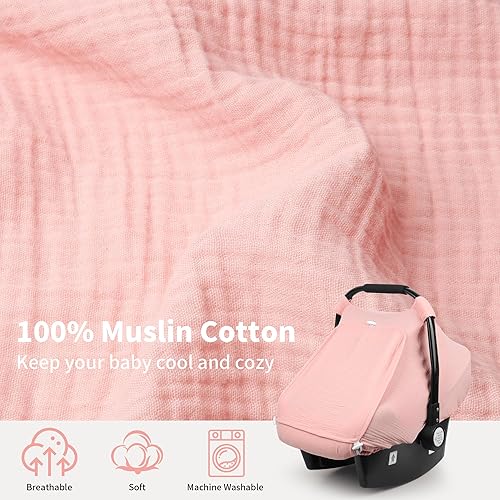 Miniatura 2 de Rquite Funda de asiento de automóvil para bebé, fundas de asiento de automóvil para niña y niño, muselina transpirable, ventana de malla grande,