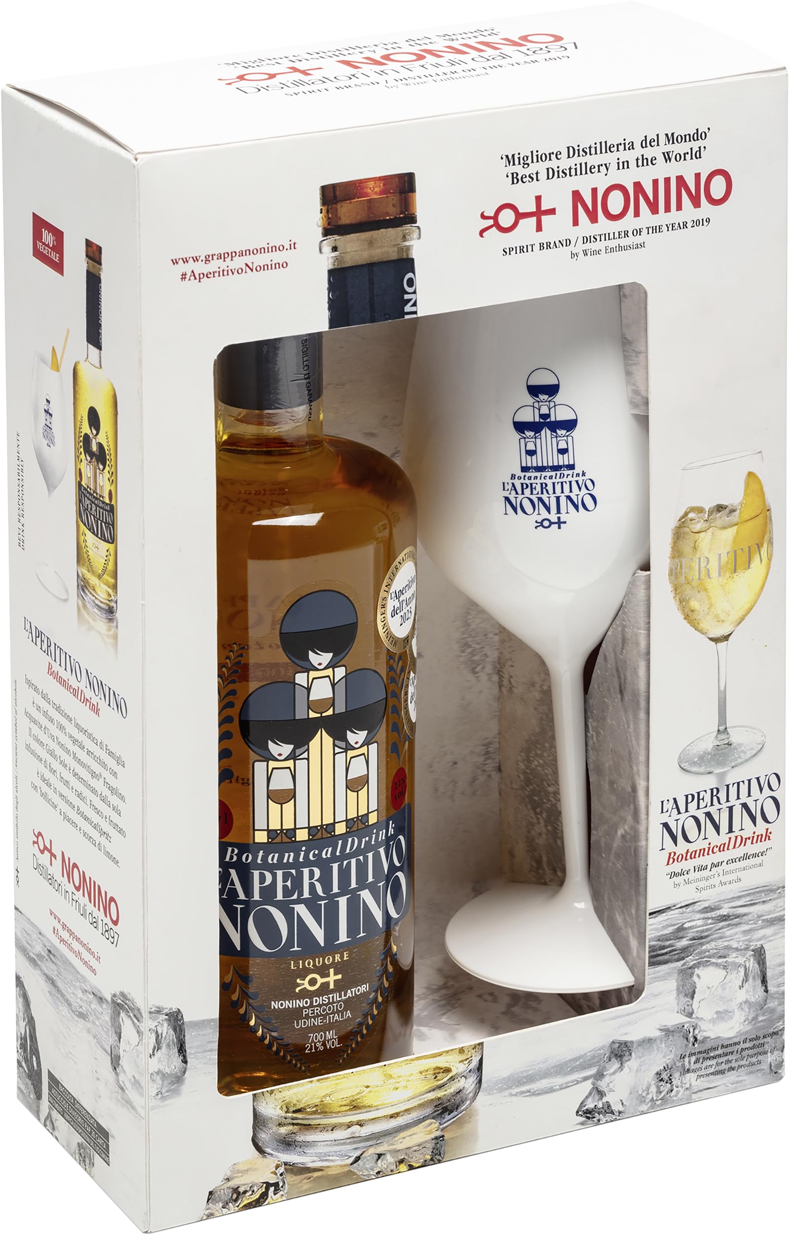 Nonino L'Aperitivo Botanical Drink Spritz Geschenkpackung inklusive eines Glases aus Tritan - Kräuterlikör 21% vol. (1 x 0.7 l)