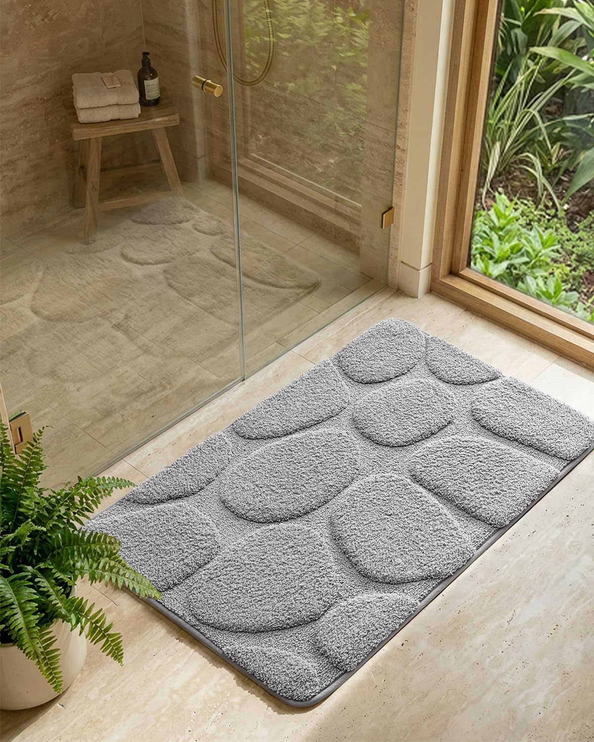 COLOR&GEOMETRY Badematte Badteppich rutschfest Waschbar, 61 x 92 cm Badezimmerteppich Groß Absorbierende Weiche Badvorleger, Badematte Grau für Badezimmer, Dusche, Badewanne, Waschküche