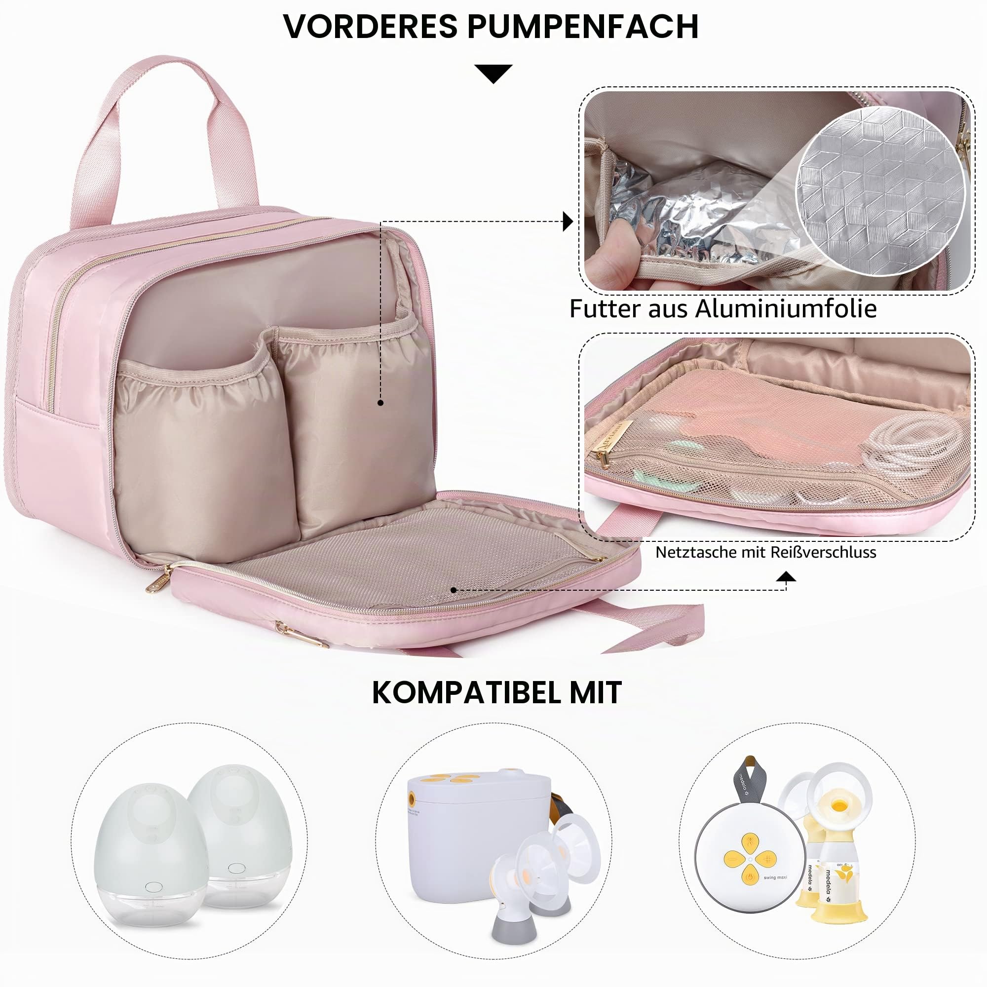 Fasrom Tragbare Milchpumpen Tasche mit Eisbeutel, kompatibel mit Elvie Hands-Free Pumpen Pump in Style, Tragetasche für milchpumpe Pumpentragetasche für berufstätige Mütter, Rosa
