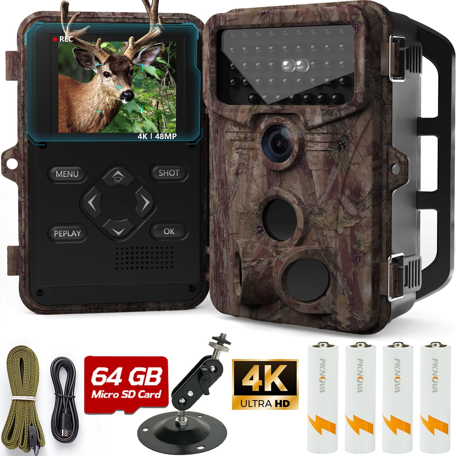 NEW VIEW Trail Camera - 4K 48MP Game Camera with Night Vision Waterproof IP66, 0.2s Trigger Motion Activated Hunting Trail Camera, 120° Wide Angle Deer Camera with 44 No Glow LEDs for Outdoor Wildlife