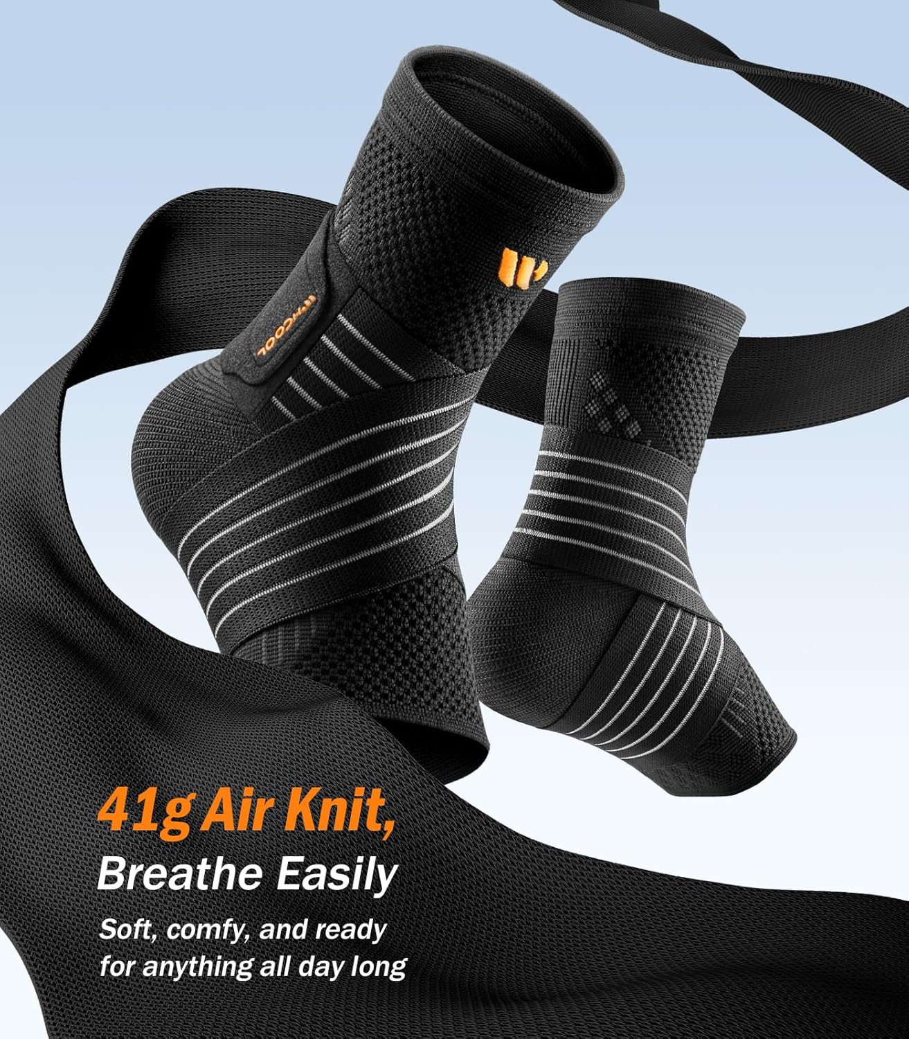 Low-Profile Ankle Braces for Women & Men, Customizable Ankle Compression Sleeve w/Wide Strap, Foot Support Wrap for Plantar Fasciitis Pain Relief, Achilles Tendonitis, Sprain, Black, 1 Pair, L - Image 4