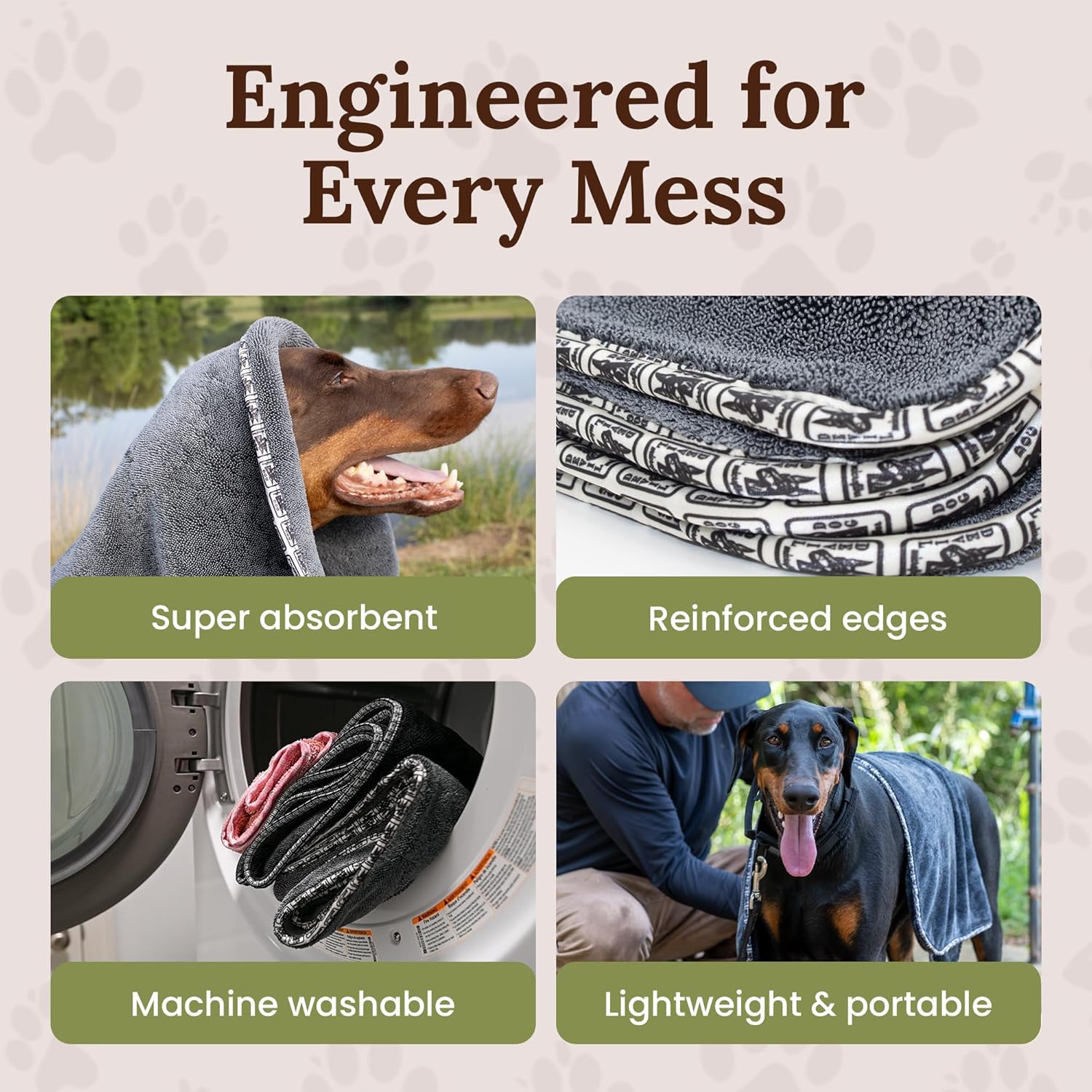 Premium Twisted Loop Drying Towels for Drying Dogs Large 24" x 35" Super Absorbent Microfiber Dog Bath Towel – Quick Dry, Soft – 1200 GSM Gray for Pets, Beach, Camping & Travel