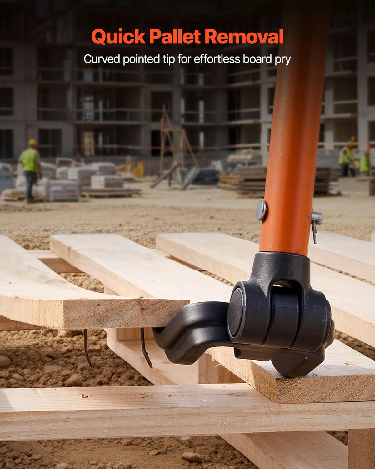 VEVOR Pallet Buster Tool with 44" Carbon Steel Handle, Adjustable Head, Wrecking Bar for Deck Board Removal, Prying up Decking, Busting Pallets & Effortless Nail/Screw Pulling