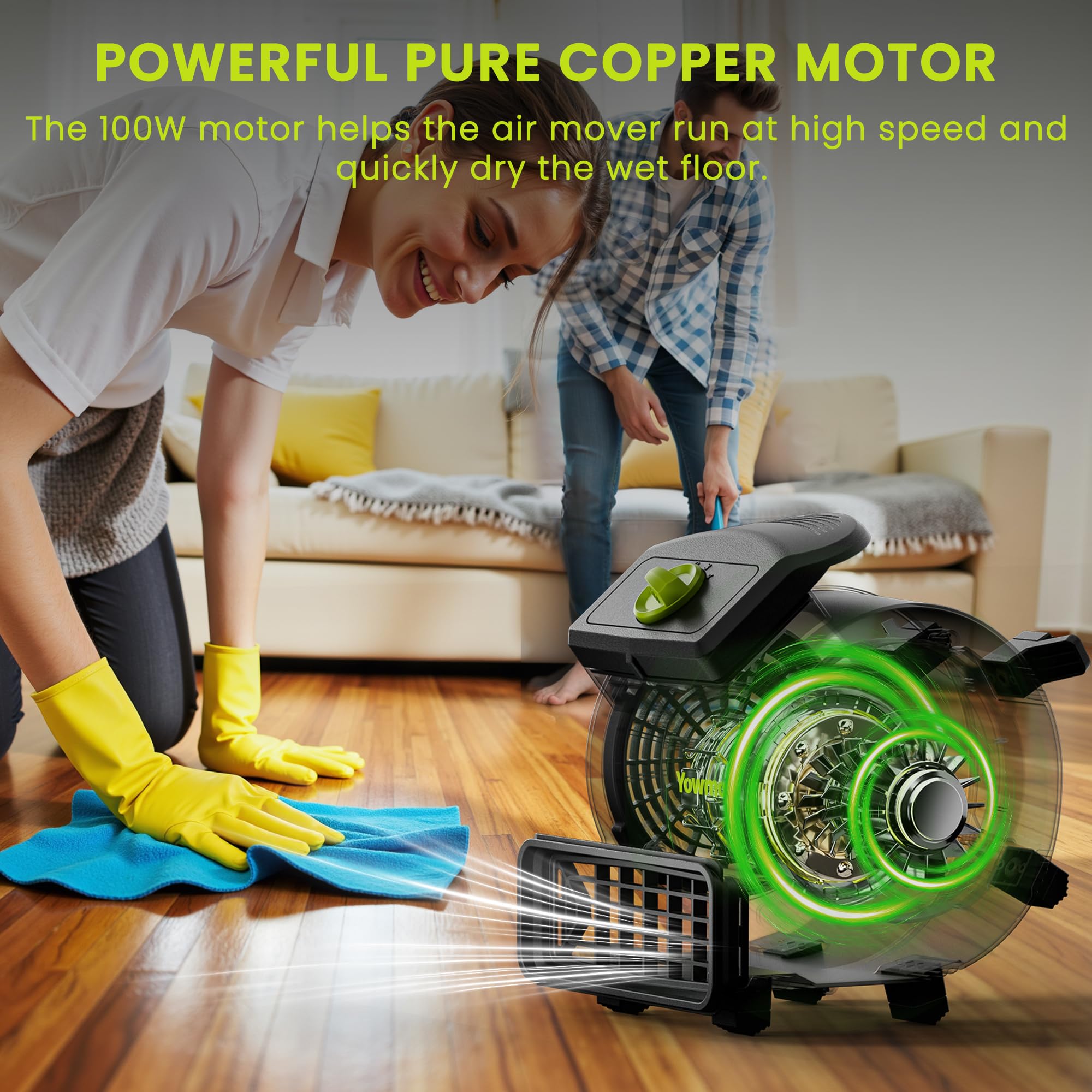 Air Mover, potente secadora de alfombras de 100 W para enfriar, ventilador de secado de piso de 550 CFM con 4 velocidades y 3 posiciones de soplado, soplador de piso para limpieza, fontanería 2