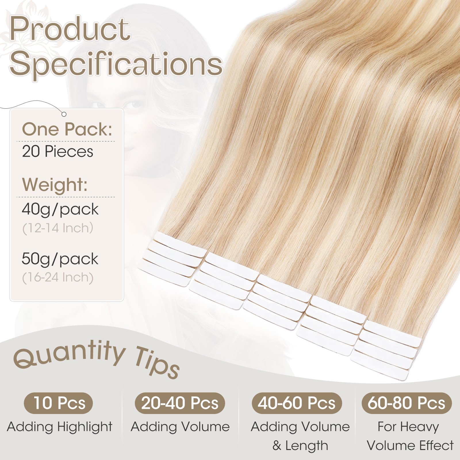 Elailite Tape in Hair Extensions Real Human Hair 20 Pcs 50g - Image 4