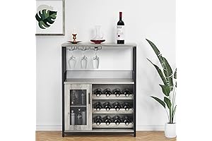 Amyove Rustic Brown Wine Bar Cabinet with Detachable Wine Rack