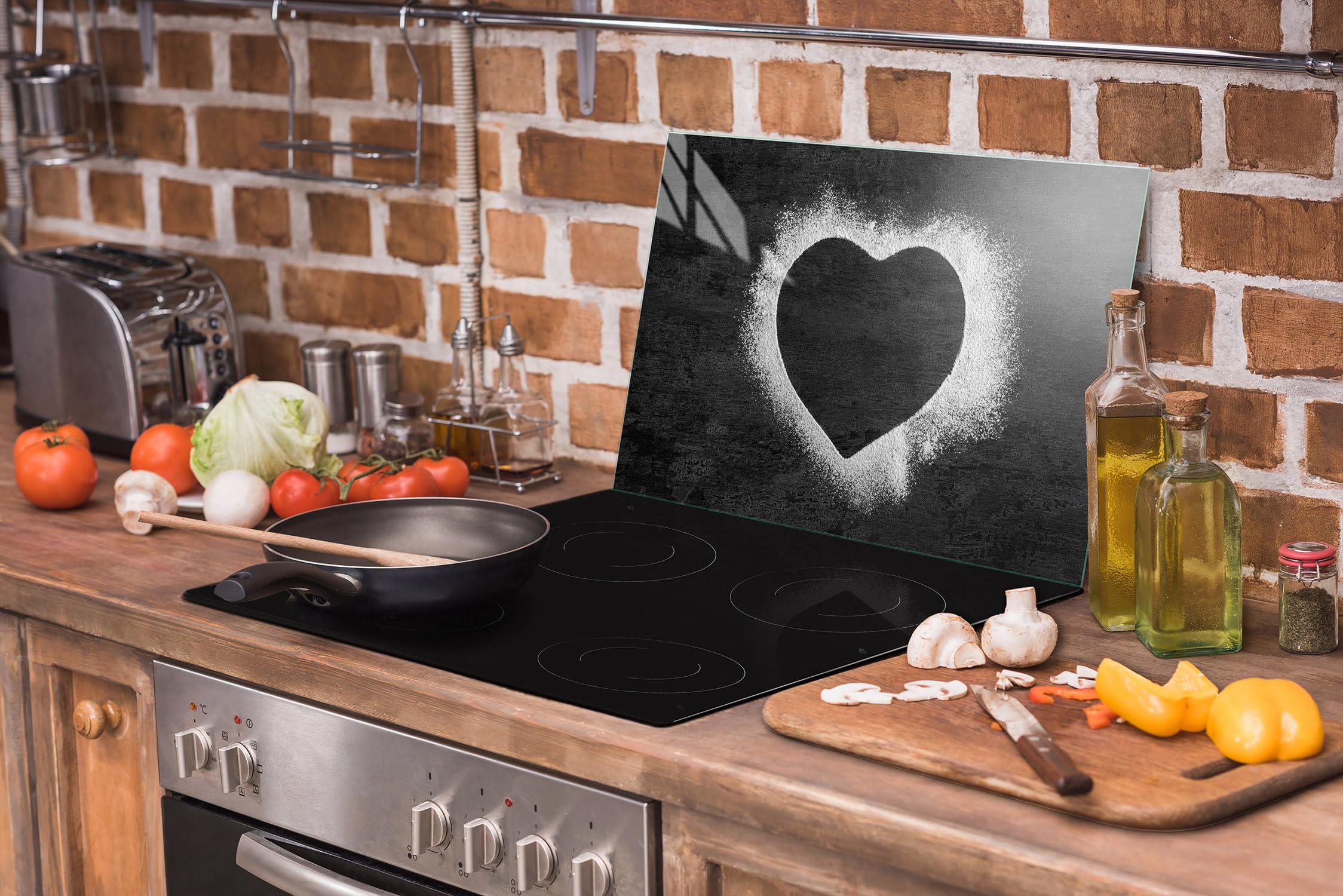TMK ArtDeko Placa protectora de vitrocerámica 70 x 52 cm 1 pieza cocina eléctrica universal para inducción protección contra salpicaduras tabla de cortar de vidrio templado, Corazón