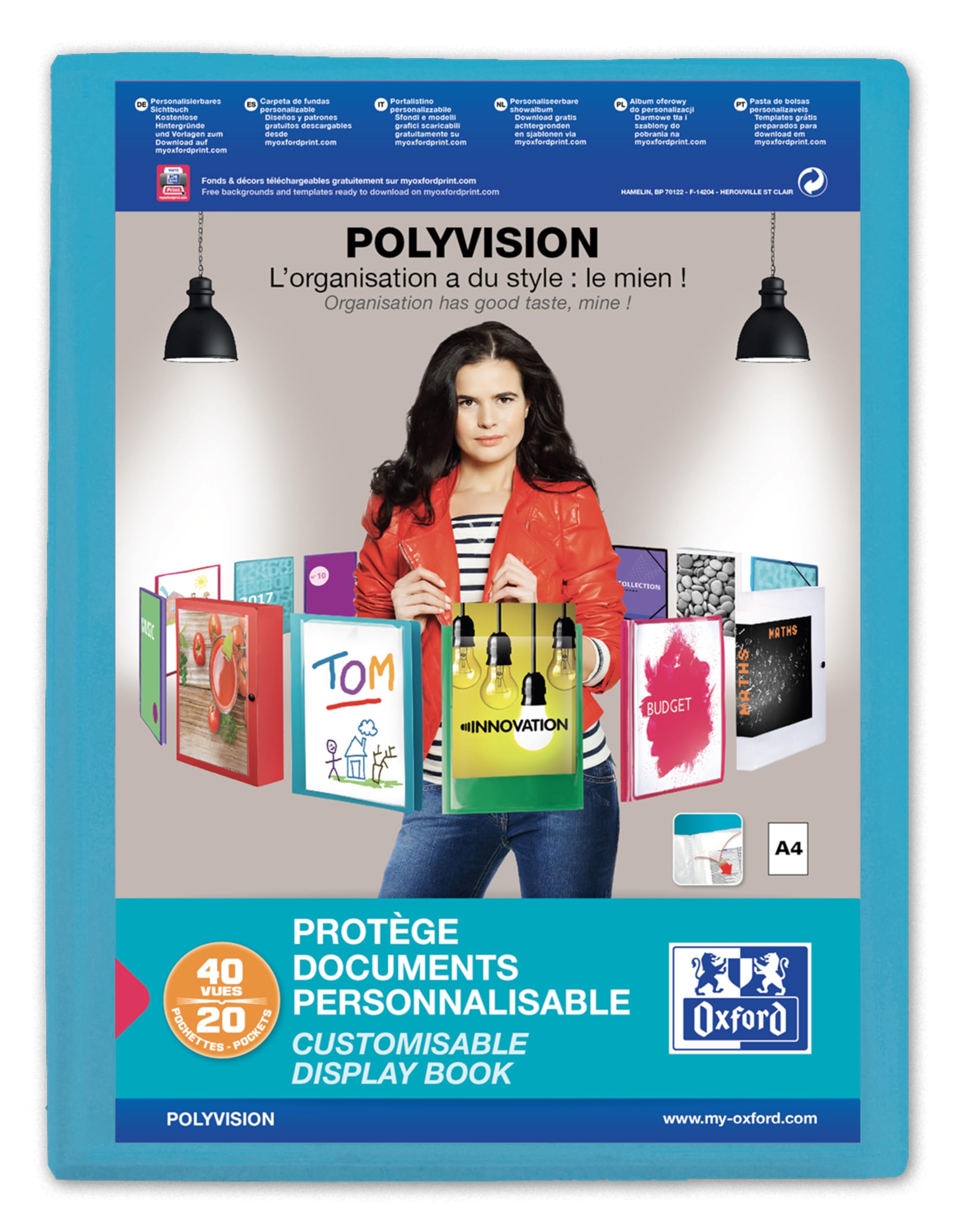 Oxford Folder A4, polyvision, 20 koszulek, przezroczysty, niebieski, 12 sztuk