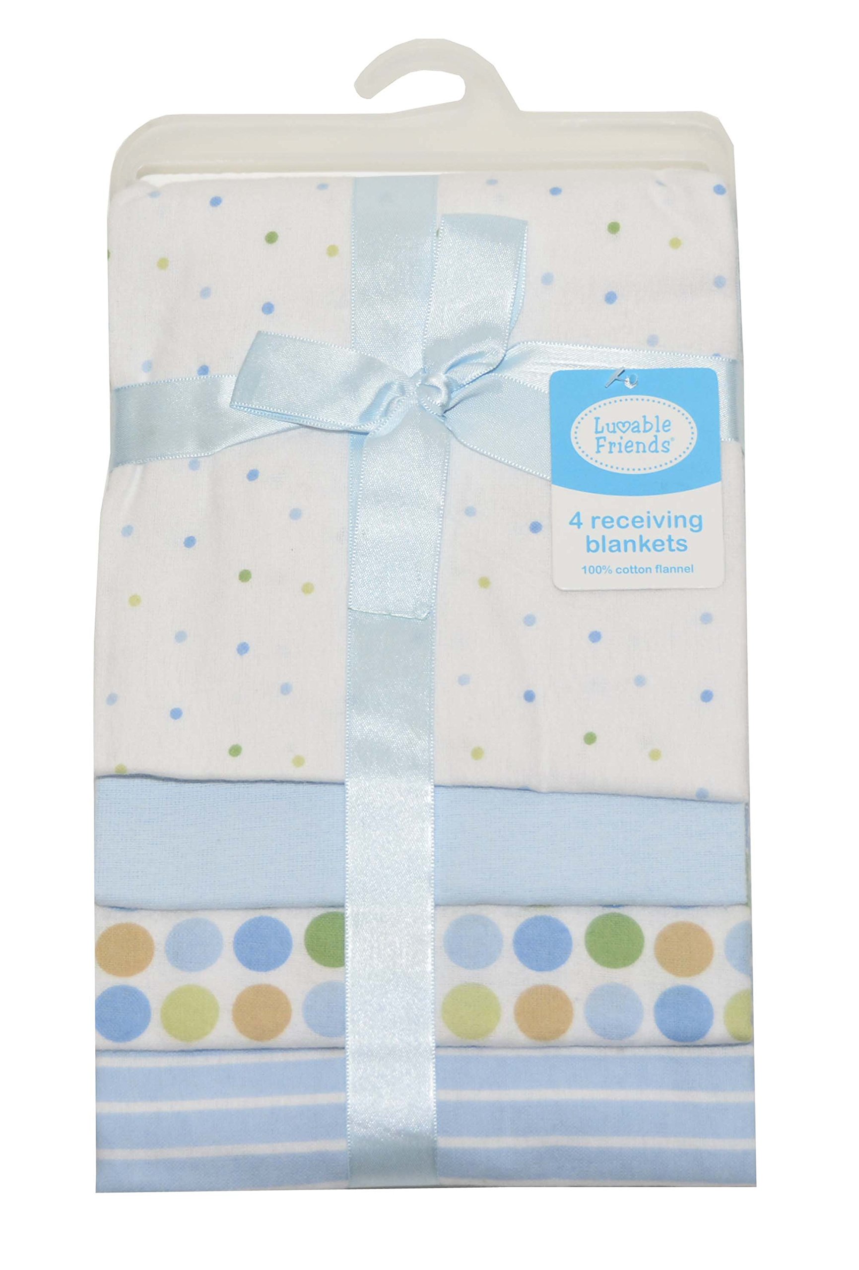 Luvable Friends 4-Pack Flannel Receiving Blankets, Blue