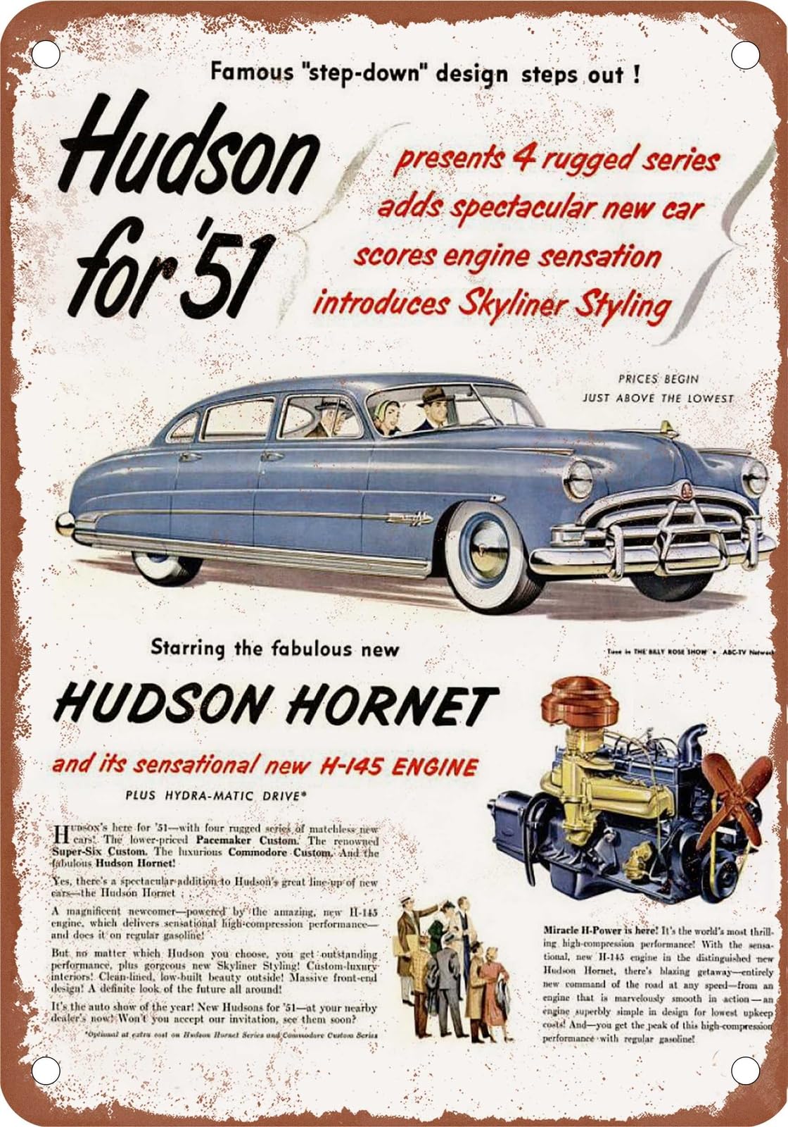 METAL SIGN - 1951 Hudson Vintage Ad 05 - Old Retro Rusty Look home decor