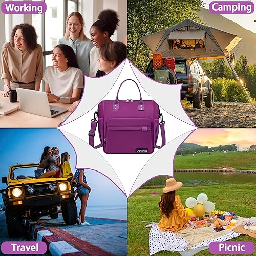Miniatura 7 de Lonchera morada para mujer, bolsa de almuerzo aislada para cajas Bento, aperitivos y alimentos, bolsa de almuerzo para mujer para madre, madre,