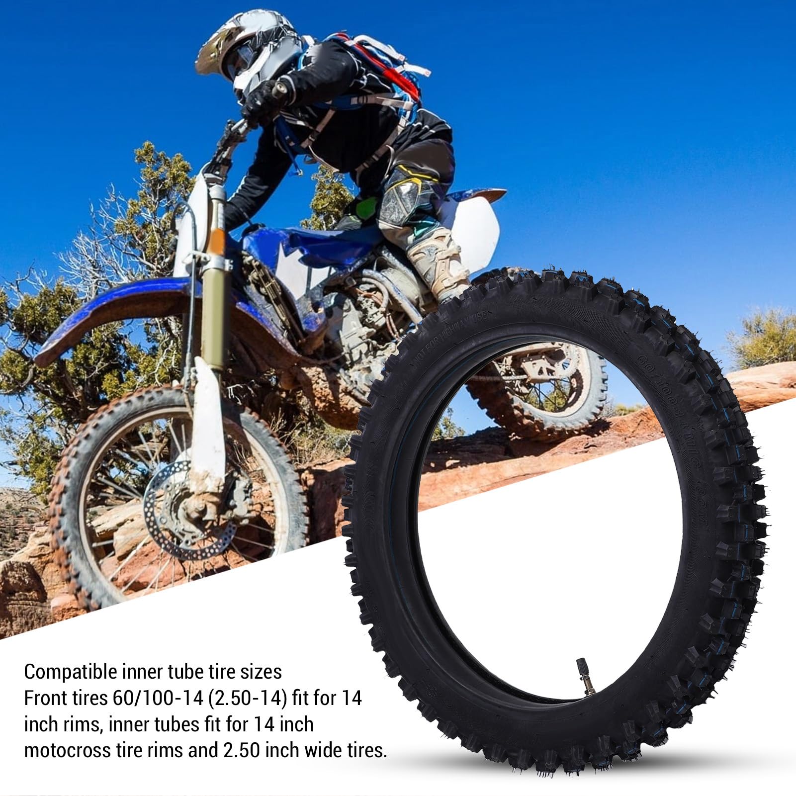 60/100-14 2,50-14 2,75-14 Remplacement du Tube Intérieur du Pneu Avant pour le Vélo de Pit en Terre de 14 Pouces avec Tr87 Tige de Soupape Droite Fit CRF70 CRF110 KLX110 KX60