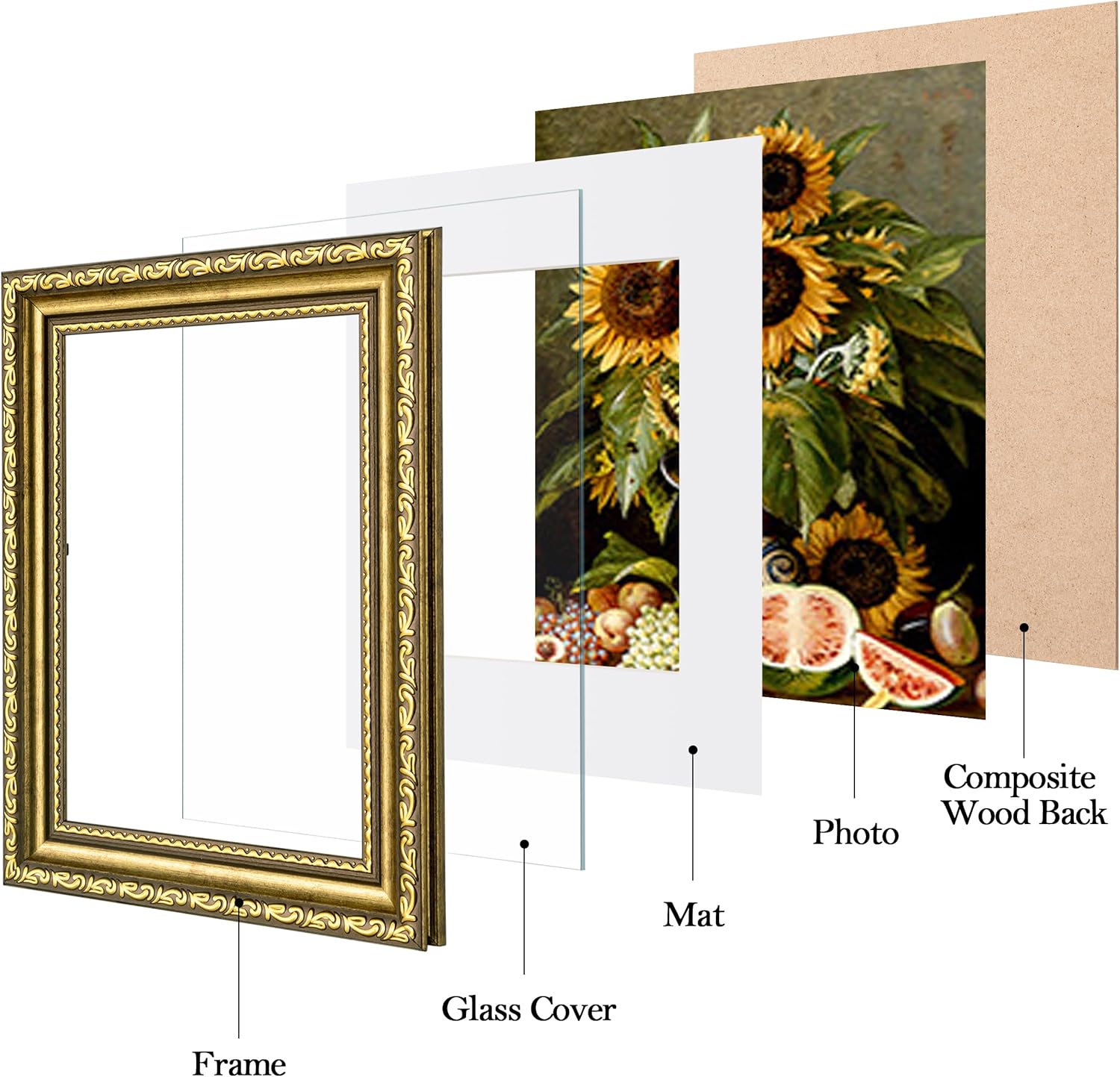 eletecpro 8x10 Picture Frames Set of 4, Gold Frames 8 x 10 with Glass Cover, Vintage Photo Frame Displays 5x7 Photo with Mat or 8x10 without Mat for Tabletop or Wall Decor, Gold - Image 2