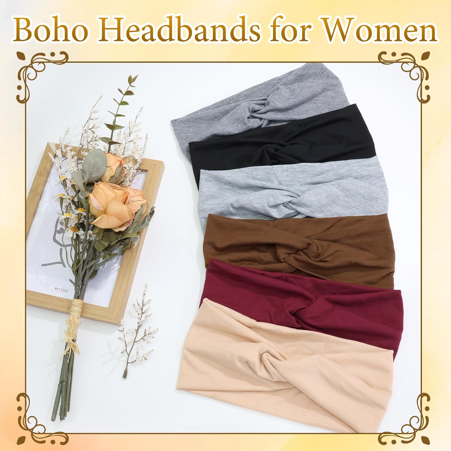 6 Pcs Short Headbands for Women Boho Twist Hair Bands Stretchy Turban Head Bands for Women's Hair Festival Non Slip Workout Hair Wraps Accessories - Image 2