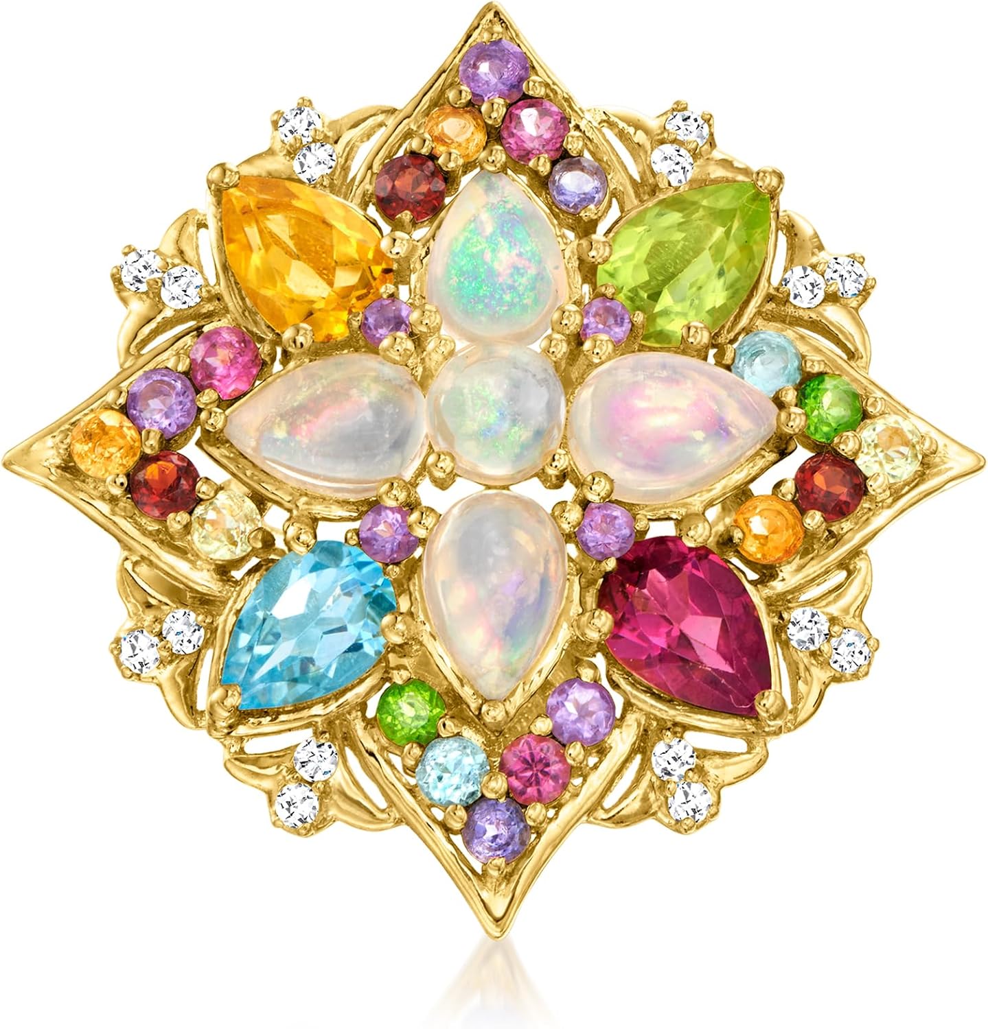 Ross-Simons Opal and 2.02 ct. t.w. Multi-Gemstone Ring in 18kt Gold Over Sterling
