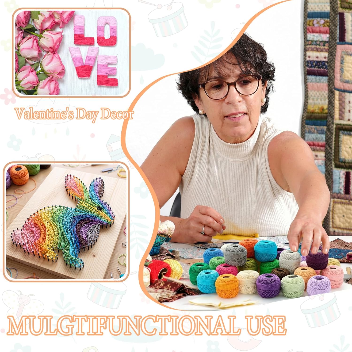 30 Balls Pearl Cotton Thread Size 8 Crochet Thread Set, Soft Long Staple Mercerized Cotton Yarn for Crochet, Cross Stitch, Hand Embroidery, Friendship Bracelets DIY Crafts(Rainbow Color)