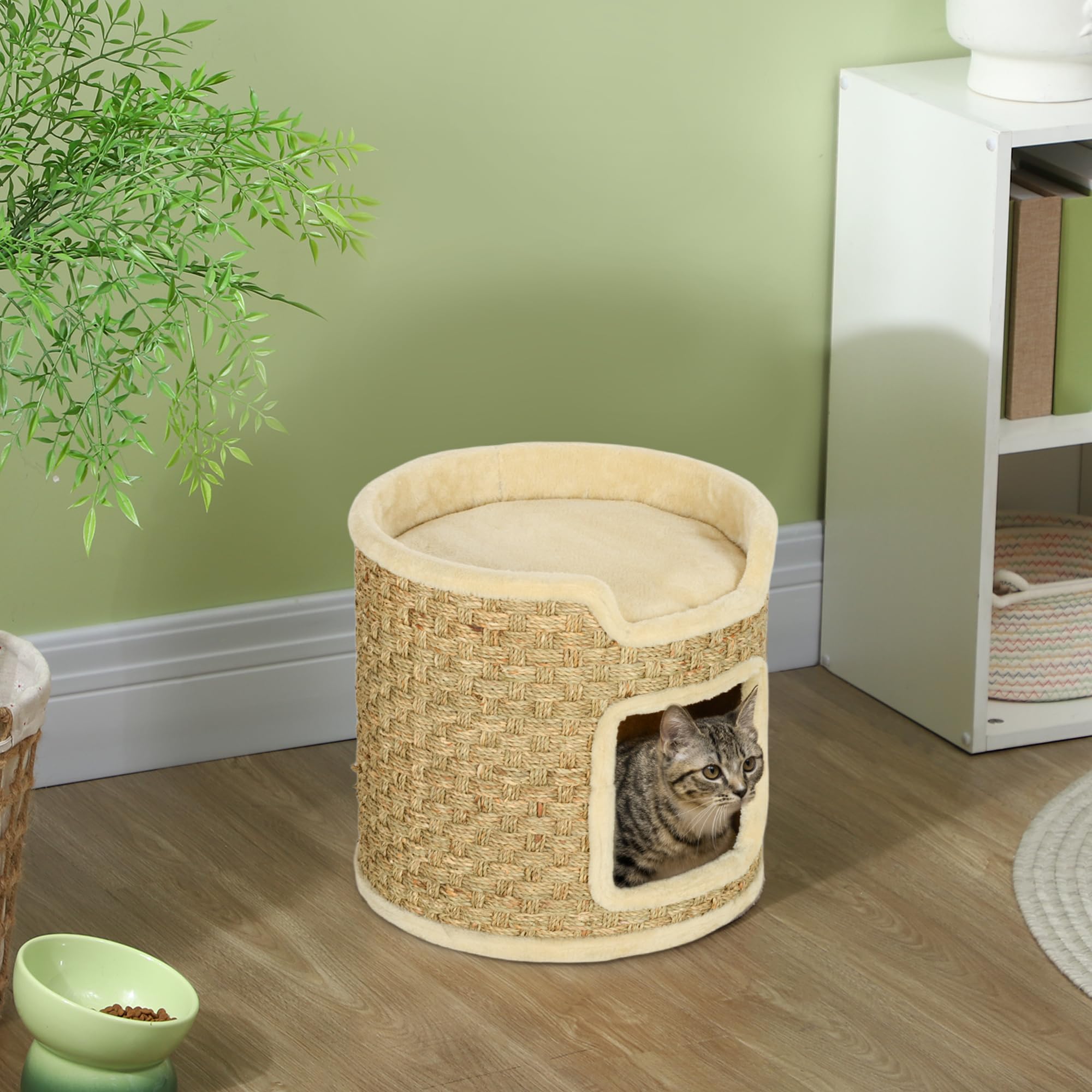 Image secondaire de PawHut Tonneau à Gratter pour Chat, Arbre à Chat, Recouvert de Peluche, Corde d'Herbe de Mer pour Griffer, Capacité de 5 kg, Ø 3