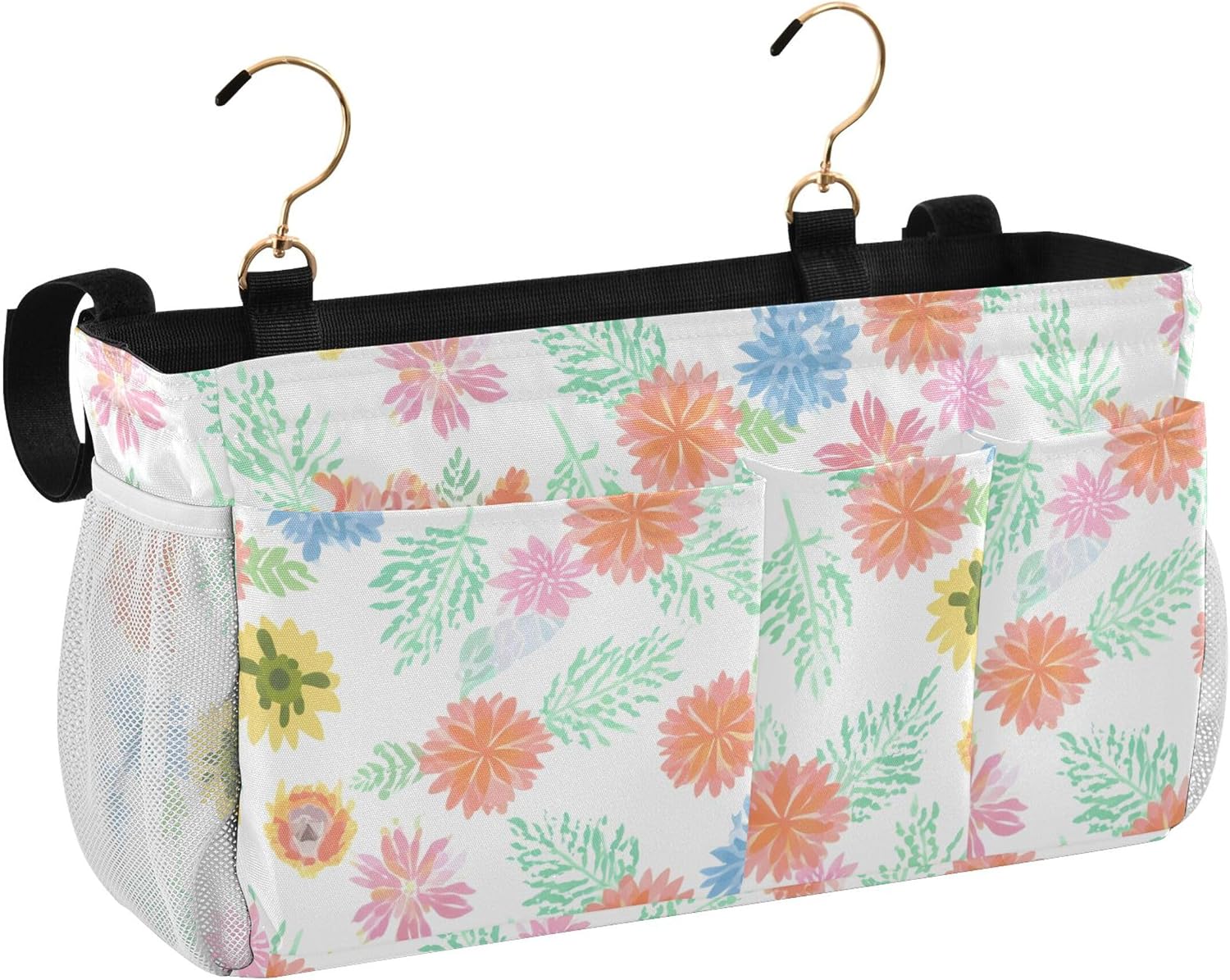 Burbuja Colorful Flowers Bedside Caddy Hanging Storage Organizer with 2 Straps and Hooks for Home College Dorm Bunk Bed Hospital Bed Crib image 2
