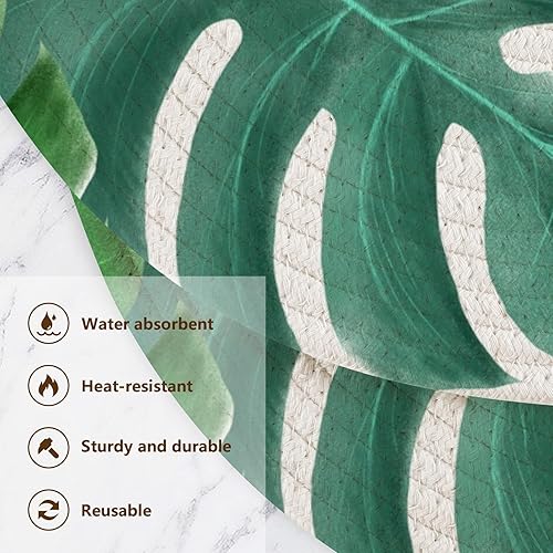 Miniatura 3 de 3 Pcs Large Trivet Mat Tropical Greens Leaves Pattern for Hot Dishes 15in Cotton Thread Weave Heat Resistant Coasters for Hot Pot Modern Farmhouse