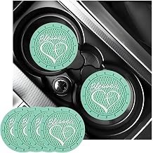 KVAEY 2 PCS Car Cup Holder Coasters, 2.76 Inch Anti Slip Vehicle Drink Mats with Cute Blessed Cross and Heart, Shockproof, Universal Car Accessories Light Green, 4 PCS