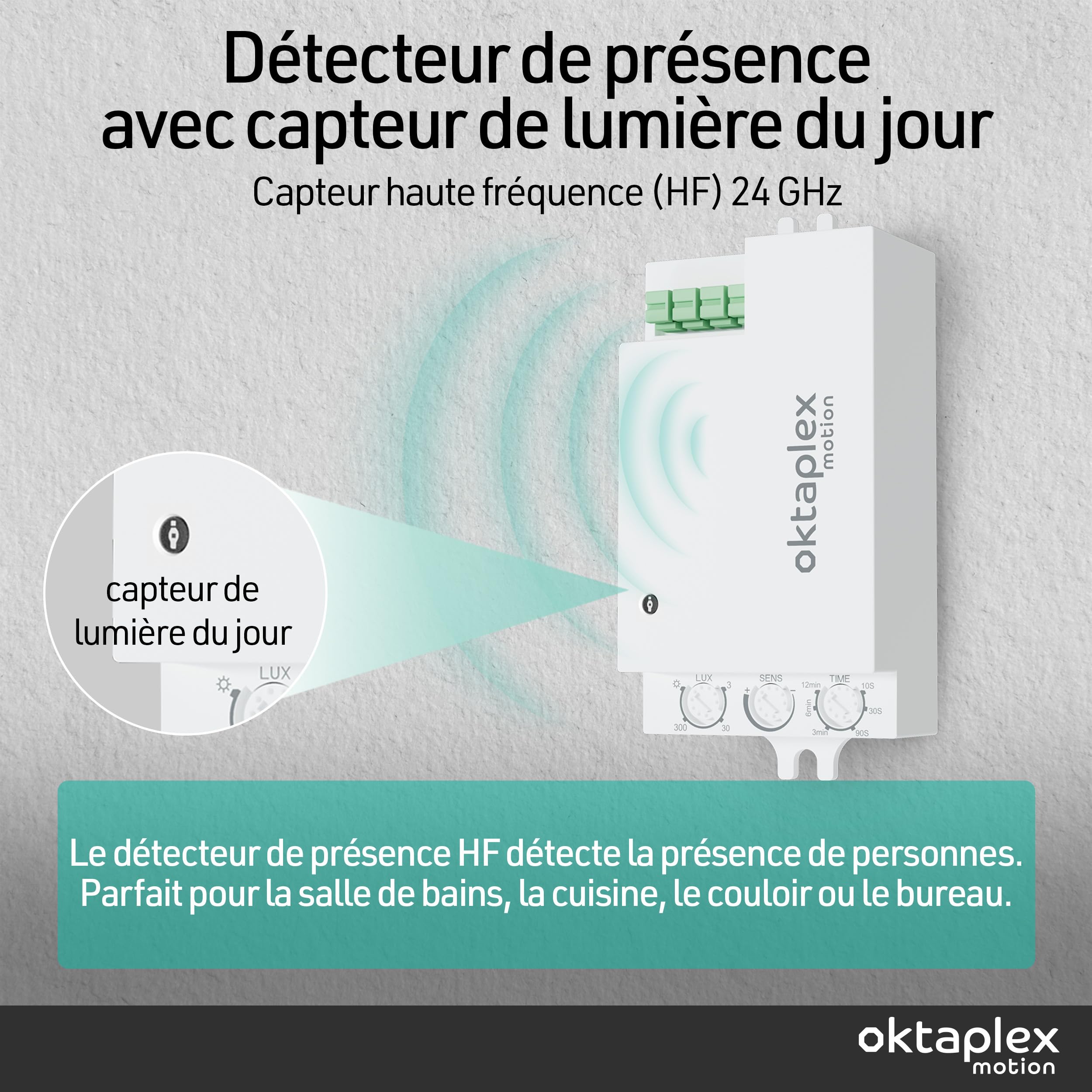 Oktaplex Amy Lot de 2 détecteurs de présence 24 GHz Blancs | Modules radar HF à encastrer dans les luminaires LED pour commande invisible