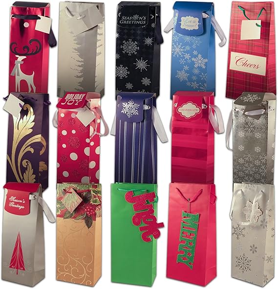 For Keeps 15 Pack Wine Bottle Holder Gift Bags For Reds Whites Bulk Set Lot Large