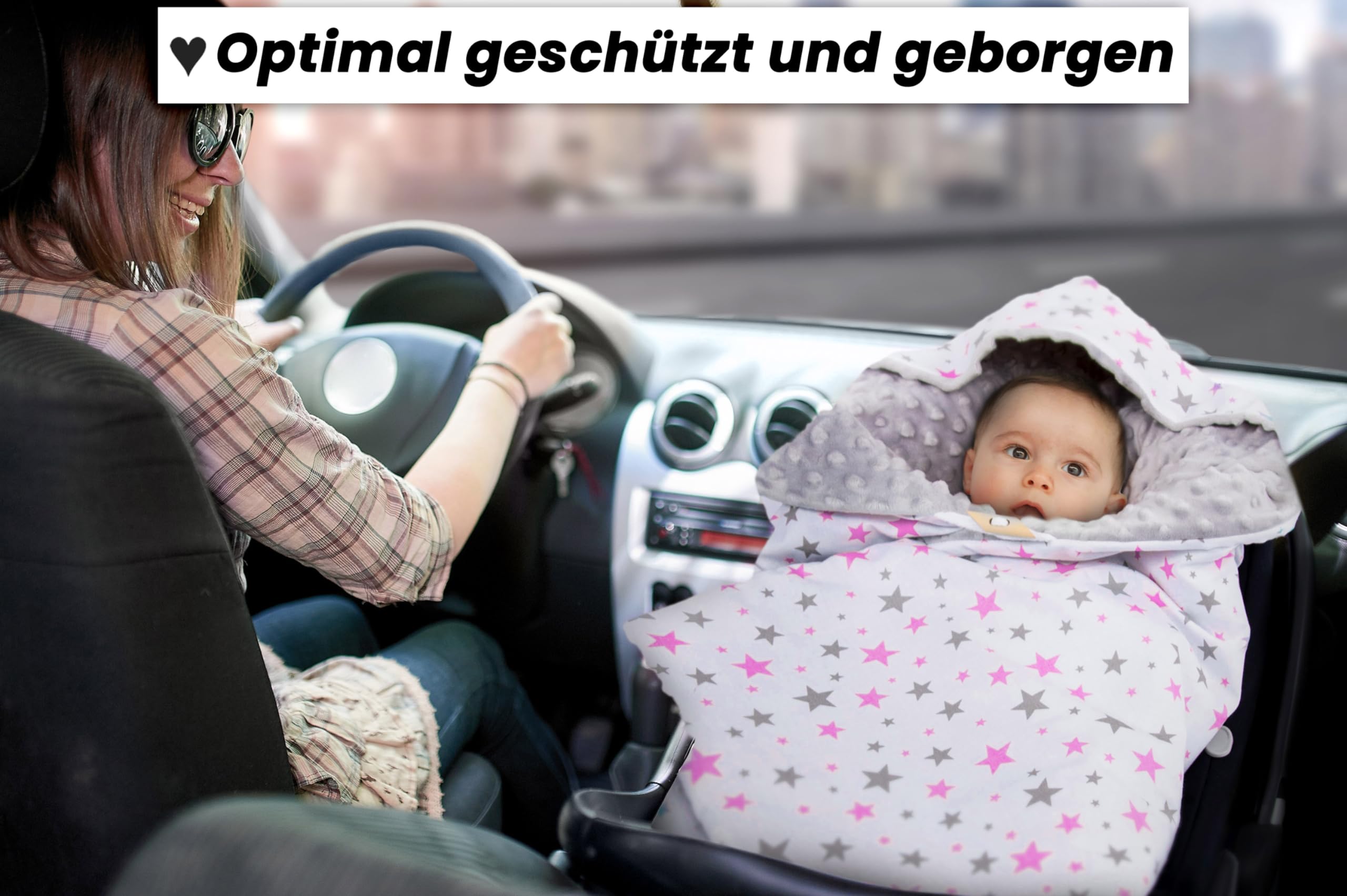 Amilian Einschlagdecke Babyschale - 90x90 cm - Baby Erstausstattung Neugeborene - für Komfort und Sicherheit Ihres Kindes für Buggy Kinderwagen oder Autositz - Sternchen Klein Rosa