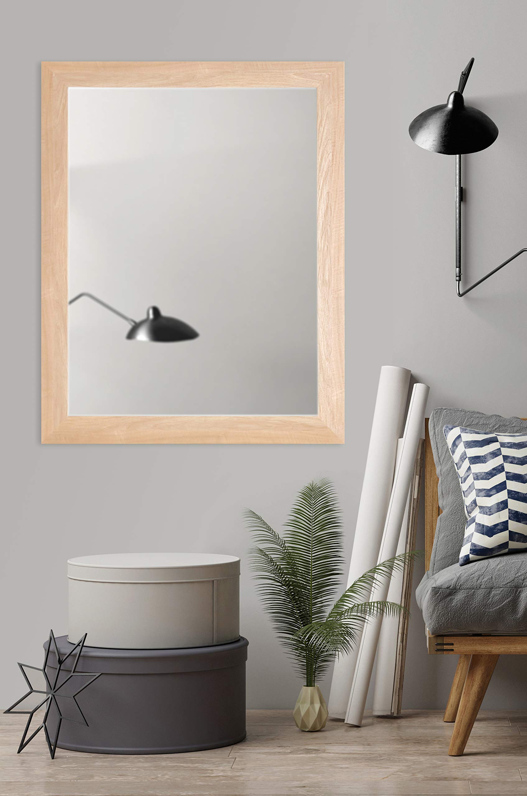 AZBM087M2 Framed Non Beveled Mirror, 20 x 28, Natural