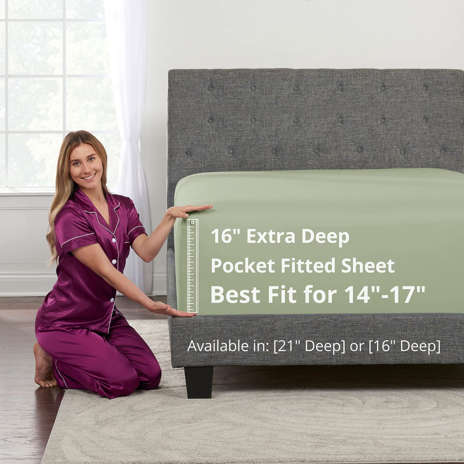 king fitted sheet king size fitted sheet only deep pocket – real 16” fitted bed sheets fit perfectly 14”–18” deep mattress & toppers – easy care lovely feel 1 piece bottom fitted sheet king – green