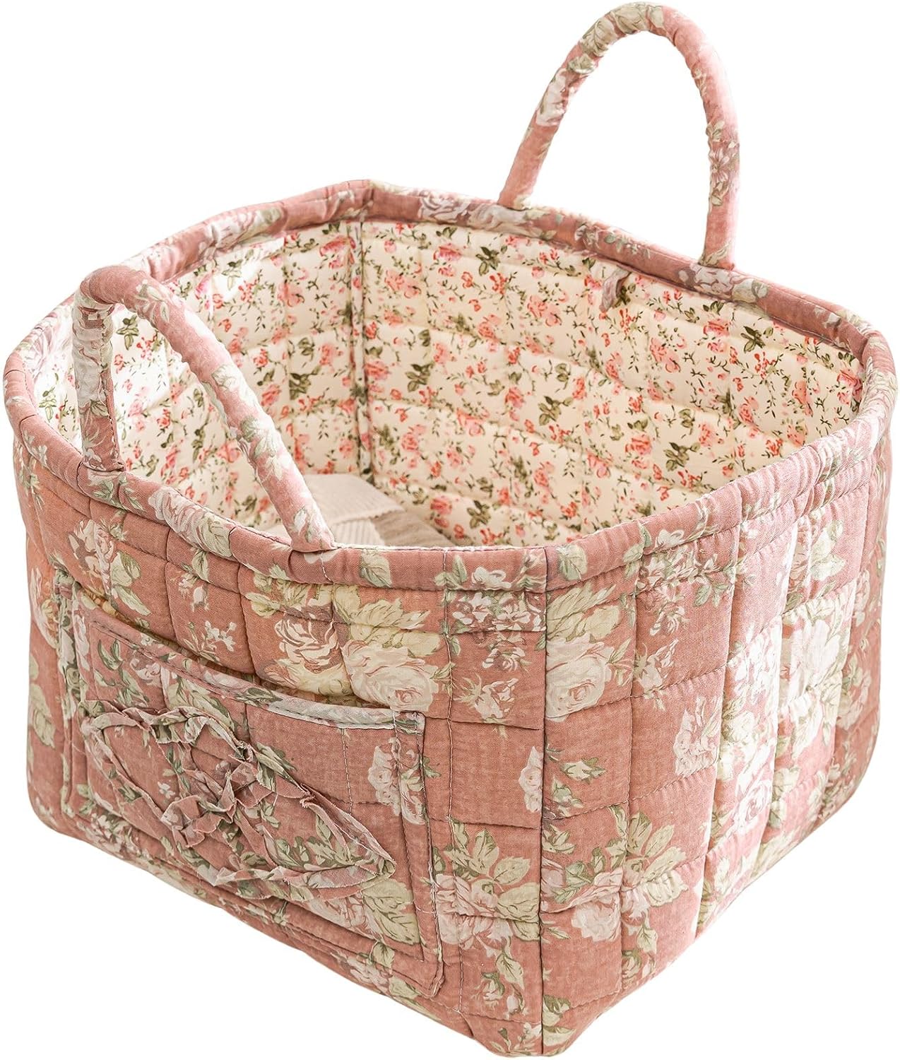 vctops Boho Cotton Quilted Storage Basket for Organizing, Basket Organizer Gift Baskets with Handles, Storage Bins for Toys, Books, Towels, and Clothes, Collapsible Fabric(Pattern D,13"x10.6"x10")
