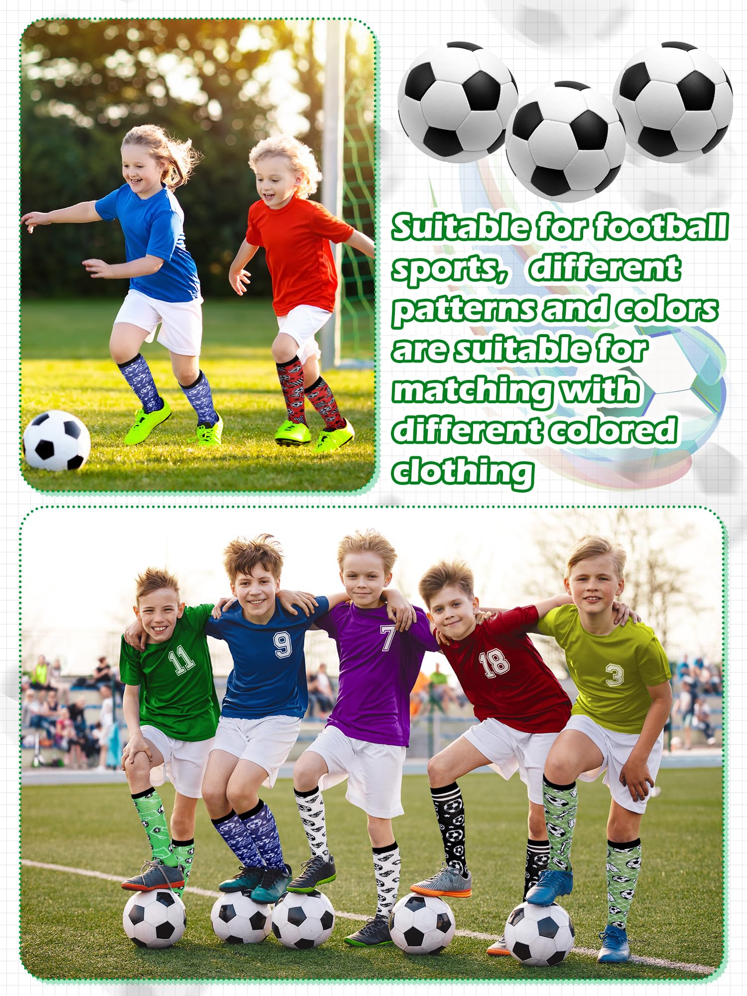 8 pares de calcetines de fútbol hasta la rodilla para niños, calcetines deportivos de fútbol para jóvenes, regalos de fútbol de Navidad