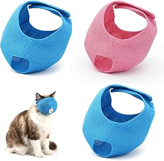 3pcs Cat Muzzles for Grooming Set, Adjustable Breathable Cat Muzzle for Bathing, Safe Handling of Cats(Blue, Pink)