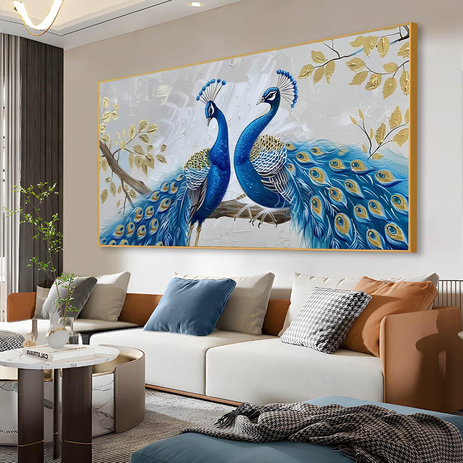 Amazon.com: Gueeclk Peacock Canvas Wall Art, Blue Peacock Painting