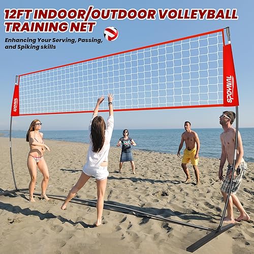 Miniatura 9 de Red de voleibol portátil de 12 pies20 pies para patio trasero, red de práctica de voleibol independiente, juego de entrenamiento de voleibol para