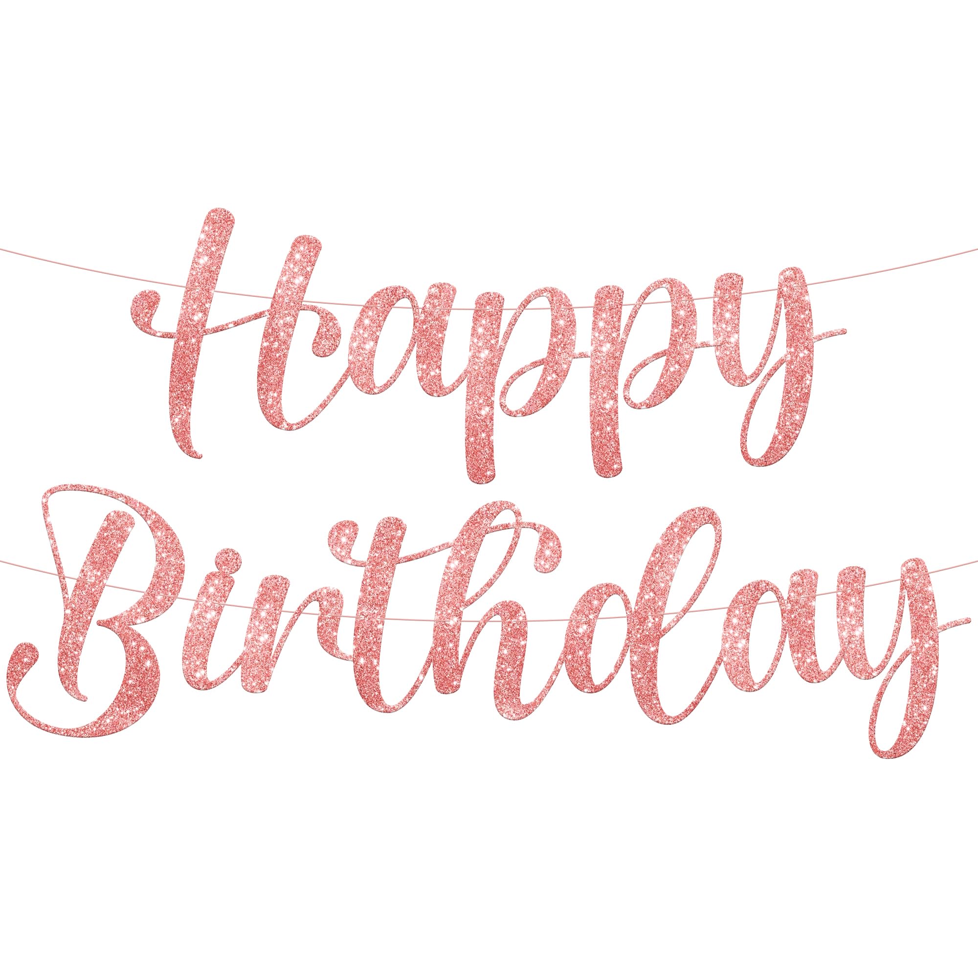KatchOn, Cursive Glitter Rose Gold Happy Birthday Banner - Pre-Strung, 10 Feet | Banner for Happy Birthday Decorations | Backdrop for Rose Gold Party